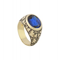 ANTIQUE OVAL SAPPHIRE FLORAL MOTIF RING