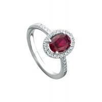 RUBY HALO PAVE WHITE GOLD RING