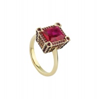 RUBY OCTAGON TRIPLE PAVE YELLOW GOLD RING
