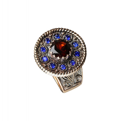 ANTIQUE GARNET SAPPHIRE HALO RING